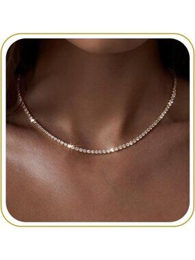 Women's Tennis Necklace Gold Non Tarnish Chunky 14k Gold Plated Layered Necklace